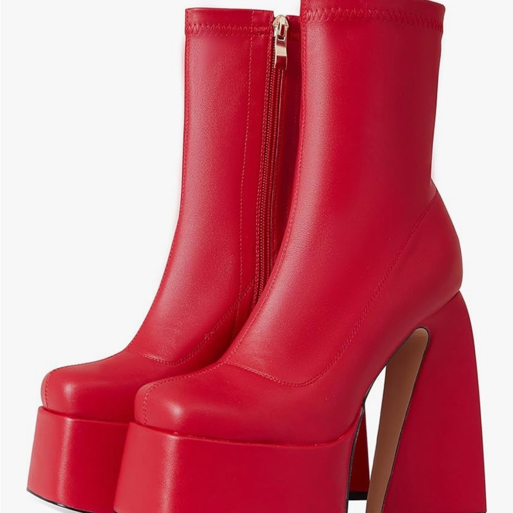 Red Platform Ankle Boots